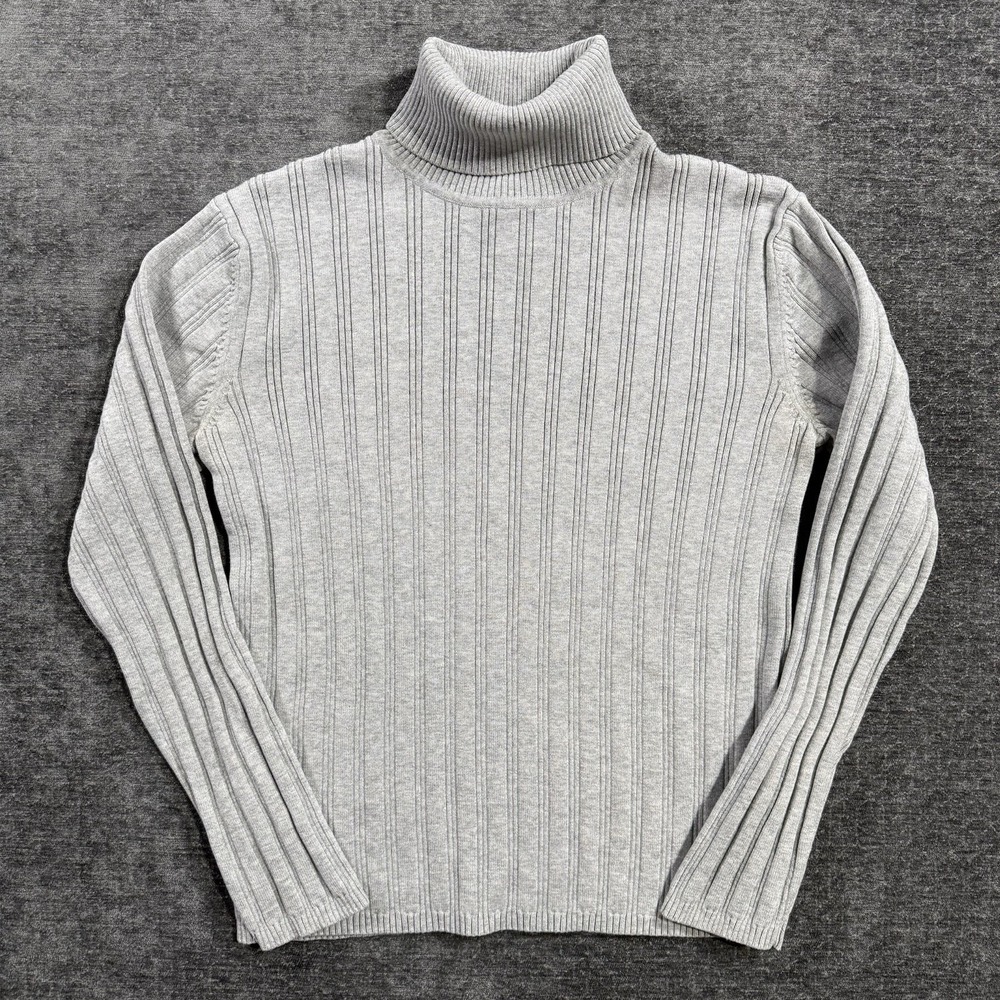 Talbots Women's Size Medium Gray Turtleneck Sweater Solid Ribbed Long Sleeve